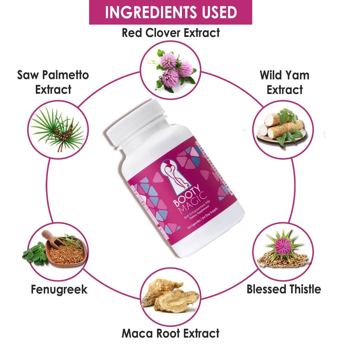 Booty Magic Butt Enhancement Capsule - 60 Caps Ingredients- Beauty Swiss