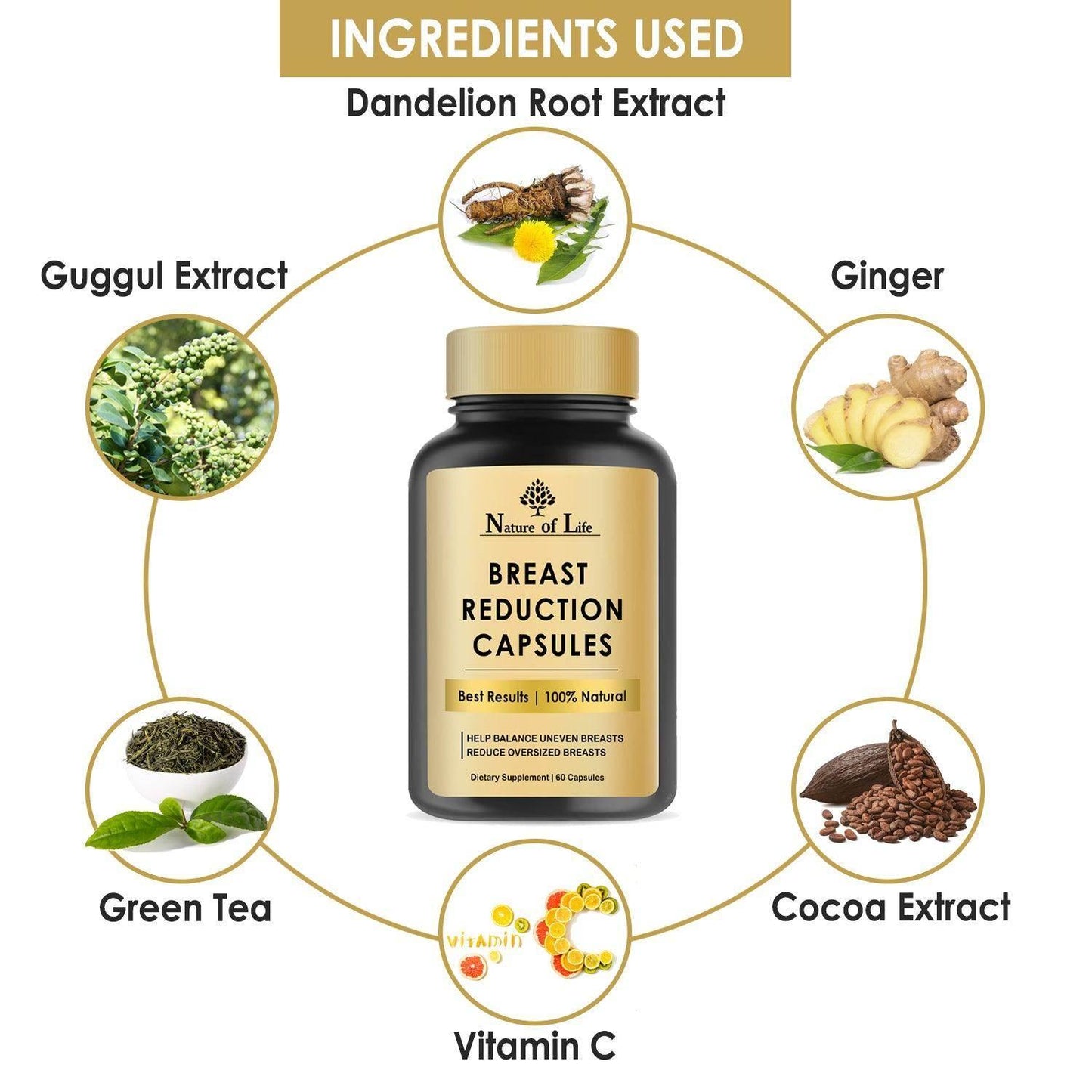 Nature of Life Breast Reduction Caps - Reduce Breast Size Naturally - 60 Caps - Beauty Swiss