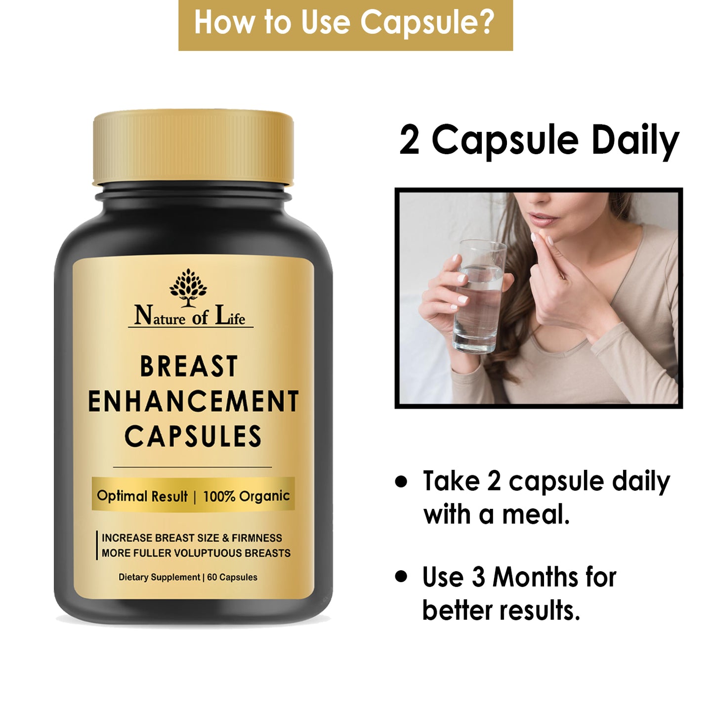 Nature of Life Breast Enhancement Capsule - Fuller & Firmer Breast Size - 60 Caps Beauty Swiss