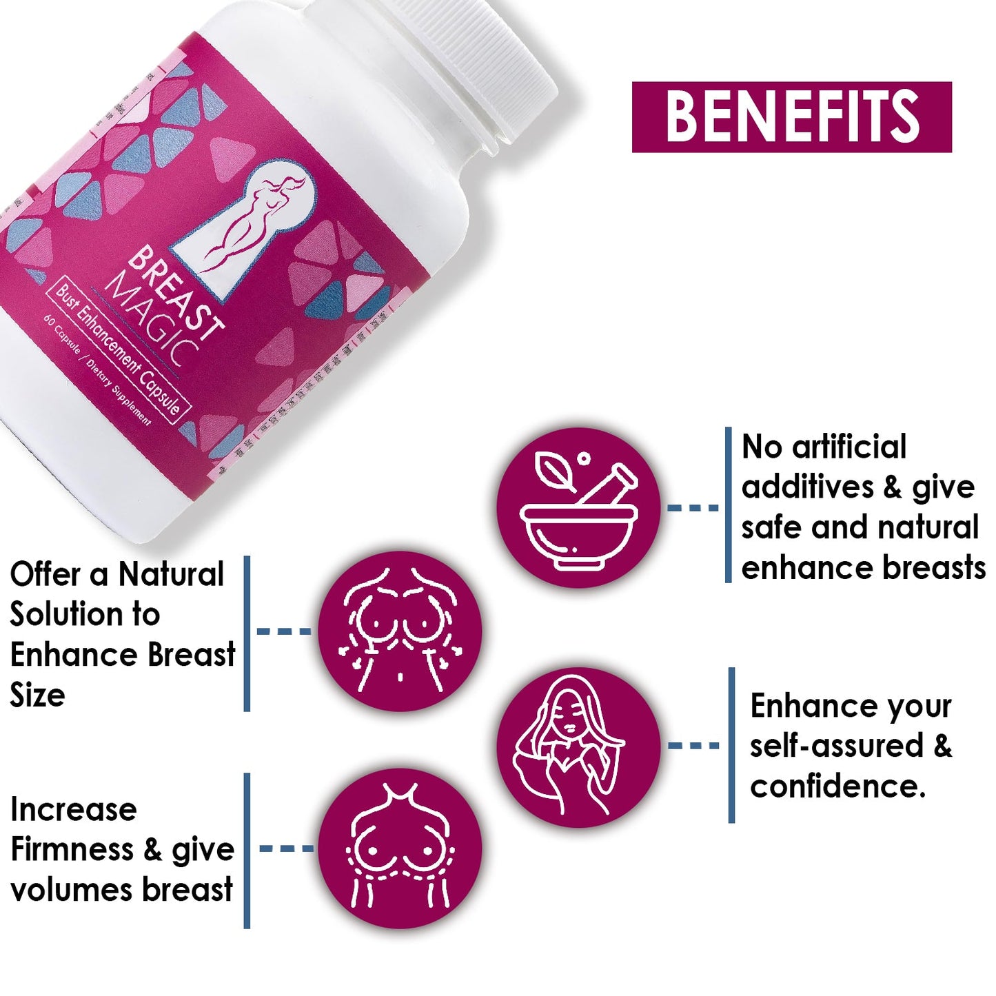 Breast Magic Breast Enhancement Capsule for Naturally Fuller & Toned Breasts - 60 Caps Beauty Swiss