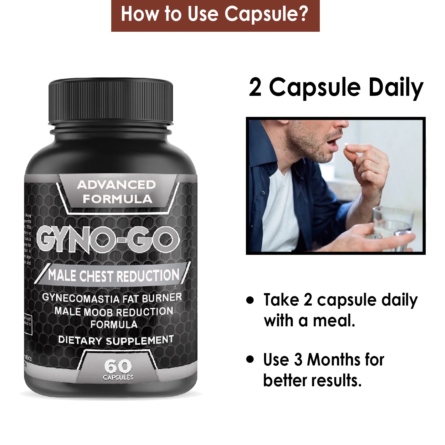 Gyno-Go Male Chest Size Reduction Capsule - Reduce Gynecomastia - 60 Caps Beauty Swiss